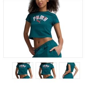 Puma Teal Graphic Tee Classic play loud baby tee SMALL new w/ tags
